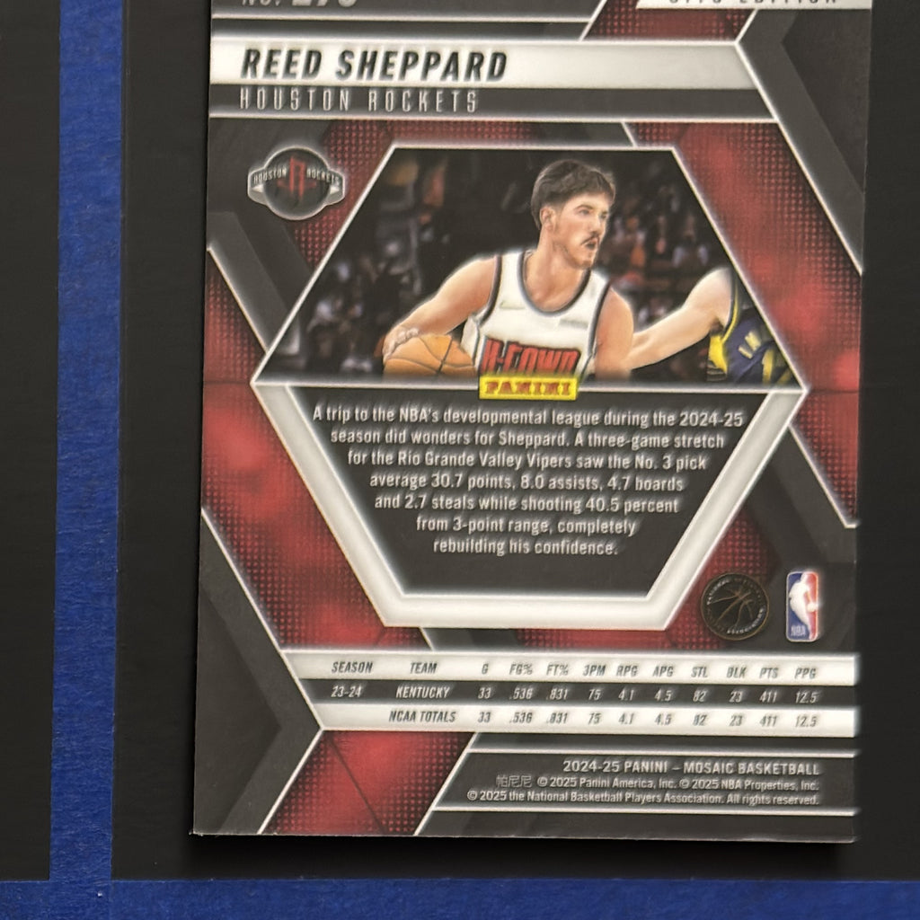 2024-25 Panini Mosaic City Edition Reed Sheppard RC #276 — back view