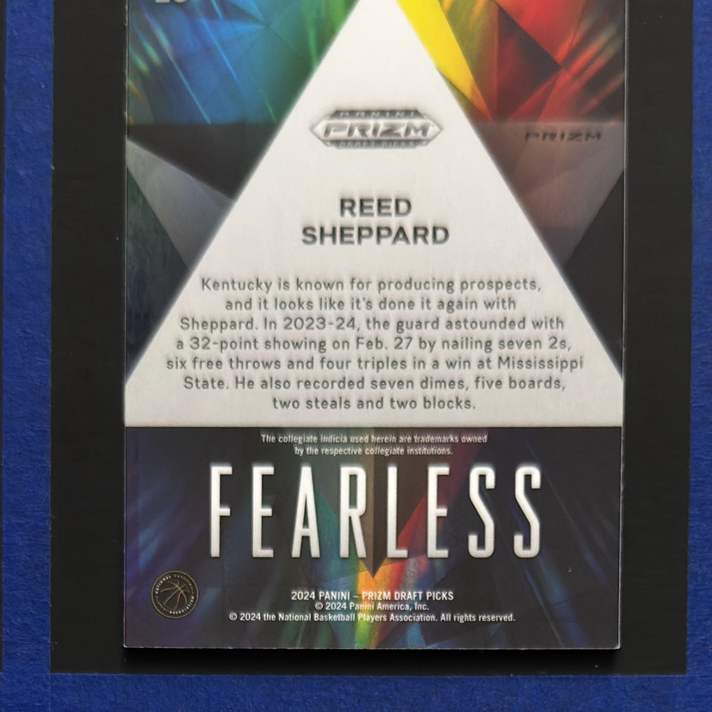2024 Panini Prizm Draft Picks Fearless Silver Reed Sheppard RC #20 — back view