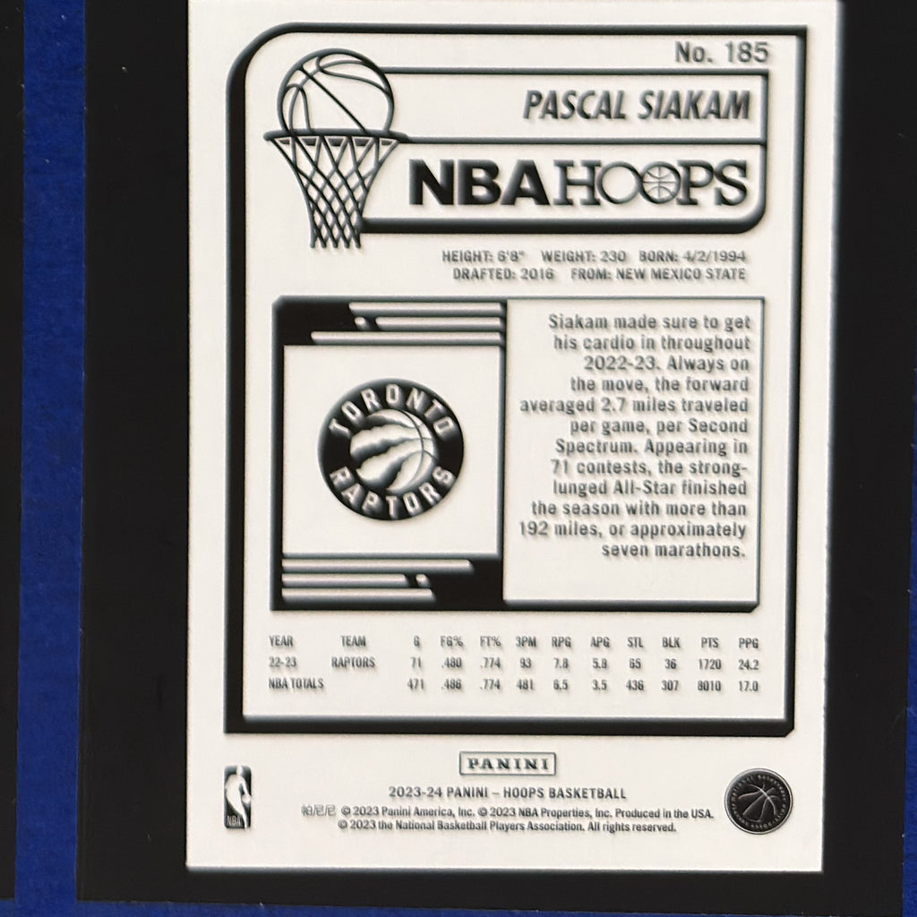 2023-24 Panini NBA Hoops Blue Pascal Siakam #185 — back view