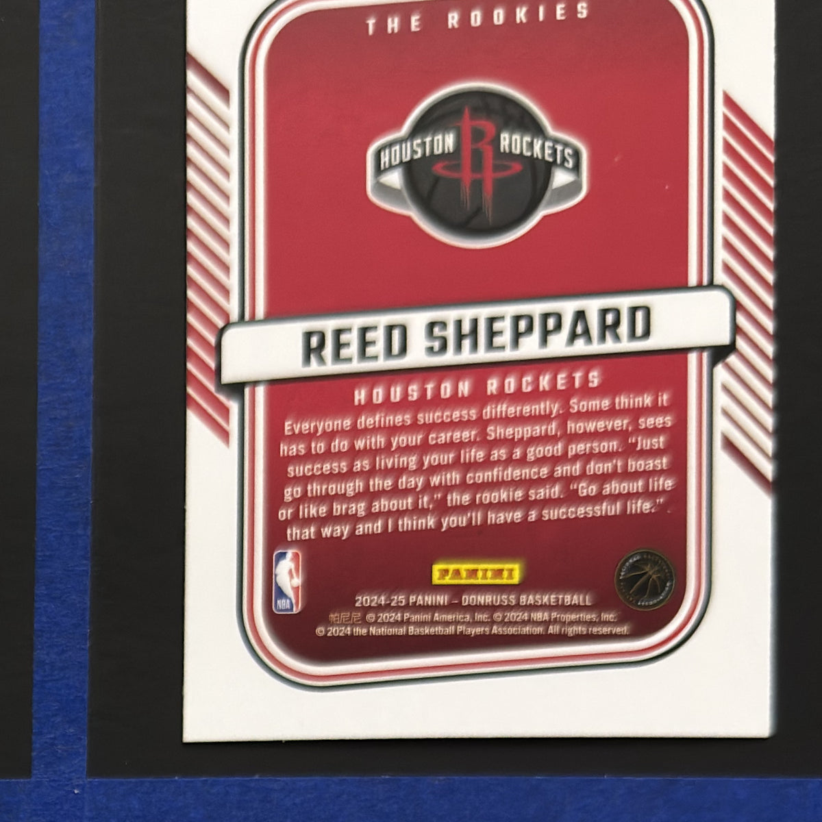 2024-25 Panini Donruss The Rookies Reed Sheppard RC #4 — back view
