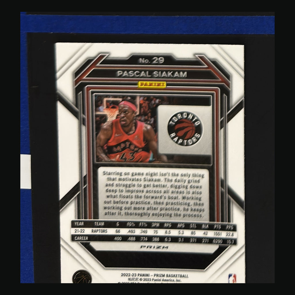 2022-23 Panini Prizm Red Cracked Ice Prizm Pascal Siakam #29 — back image