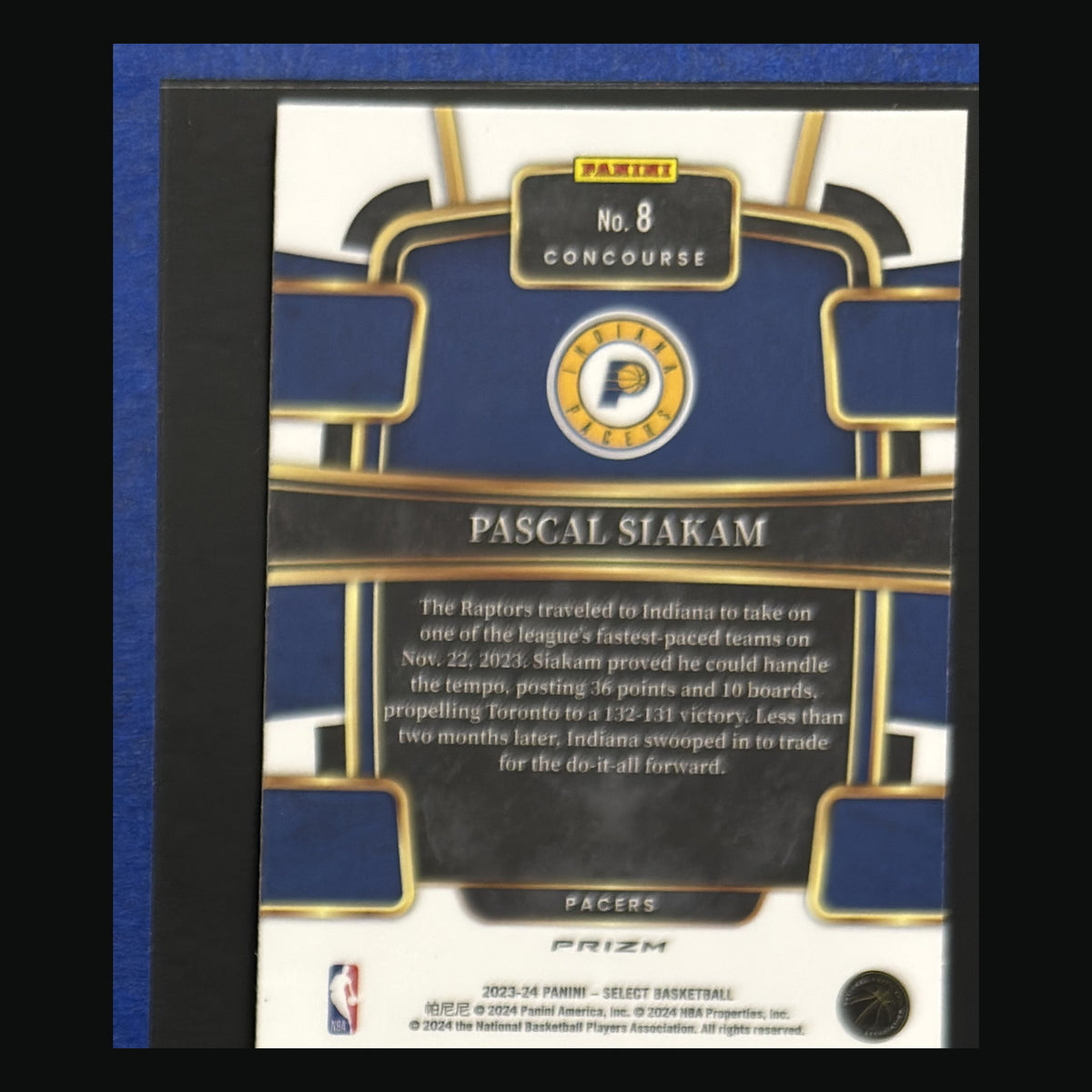 2023-24 Panini Select Concourse Silver Prizm Pascal Siakam #8 — back image