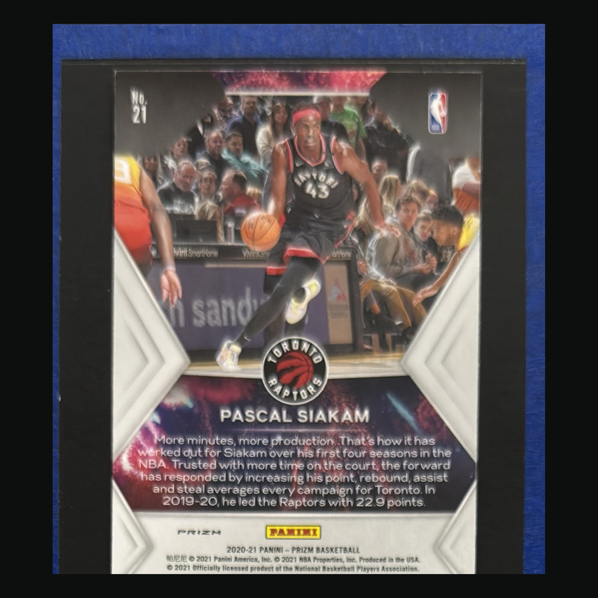 2020-21 Panini Prizm Fireworks Fast Break Prizm Pascal Siakam #21 — back view
