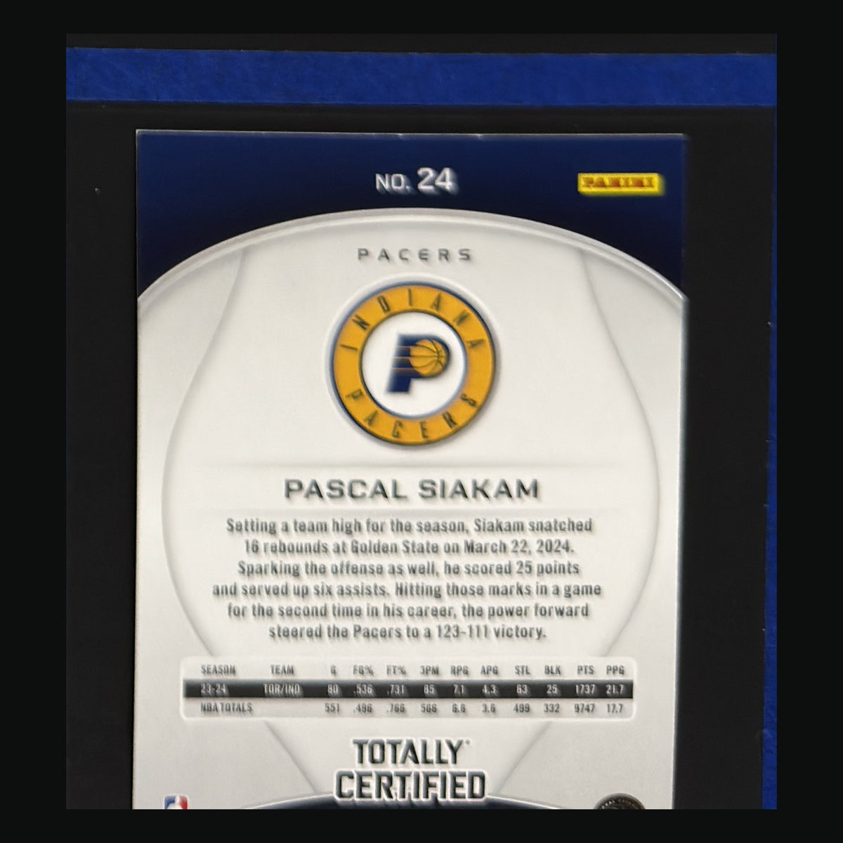 2024-25 Panini Totally Certified Pascal Siakam #24 — back view
