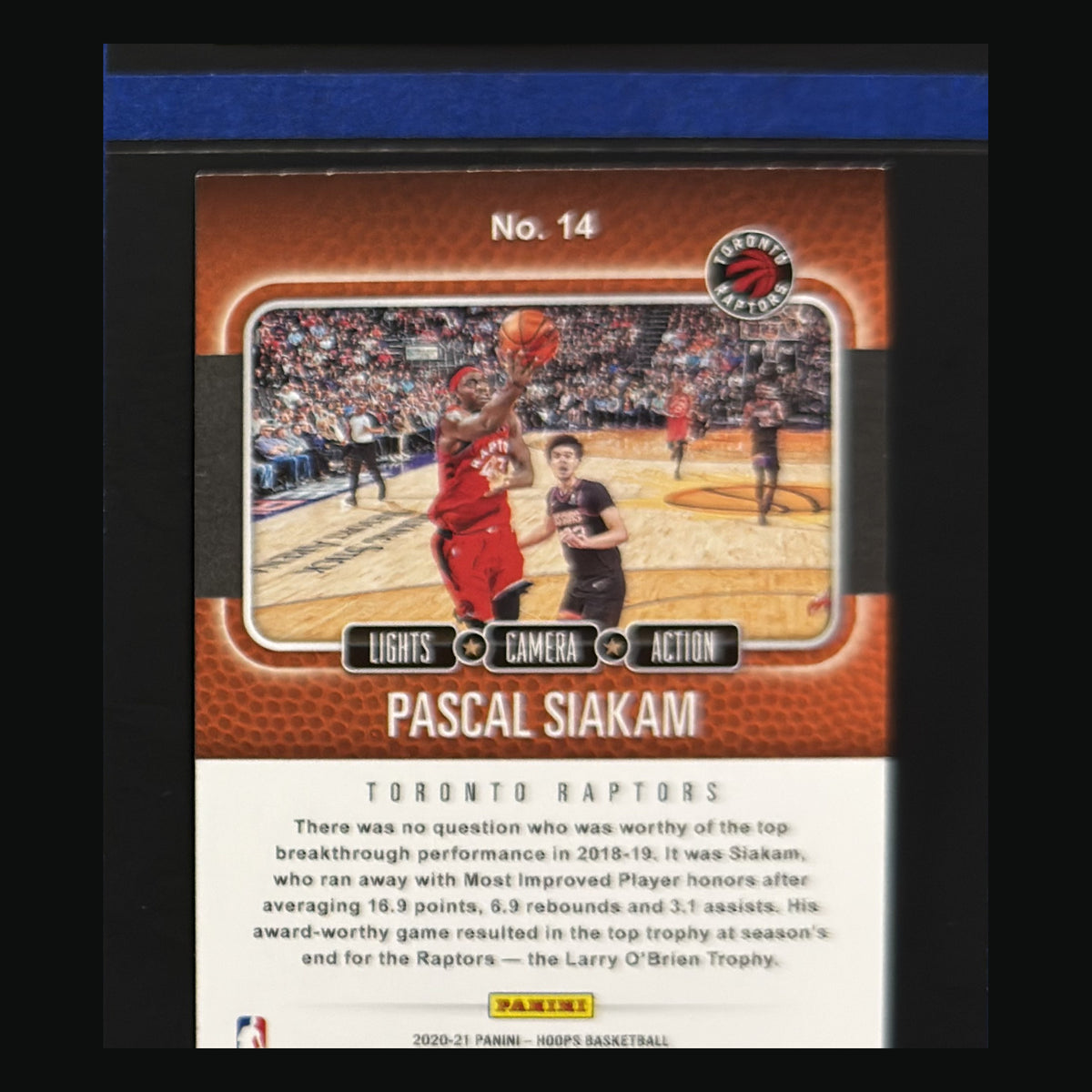 2020-21 Panini NBA Hoops Lights Camera Action Holo Pascal Siakam #14 — back view