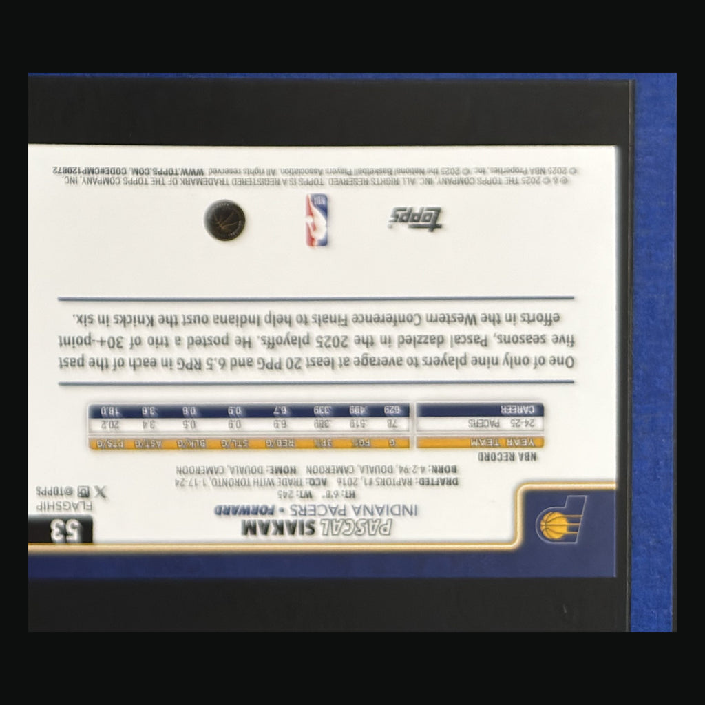 2025-26 Topps Team Color Border Variation Pascal Siakam #53 — back view