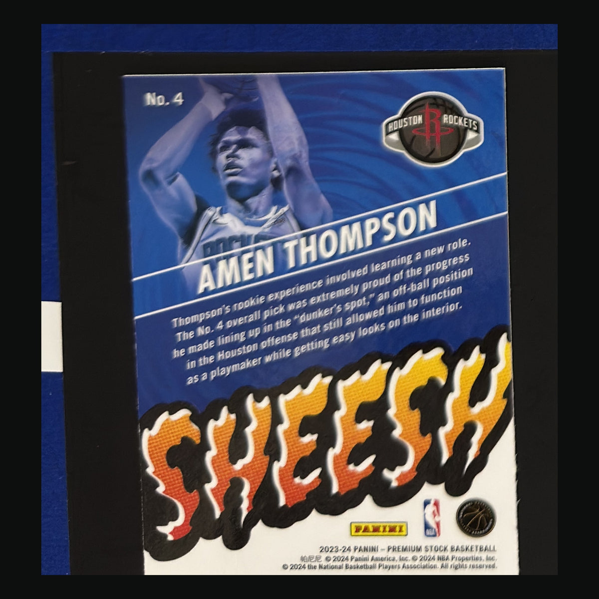 2023-24 Panini NBA Hoops Premium Stock Sheesh! Amen Thompson #4 — back view