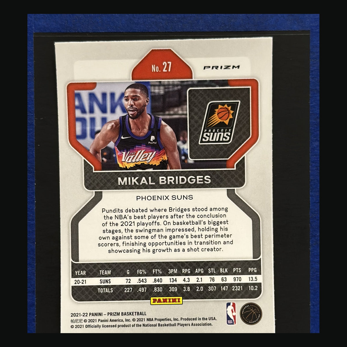 2021-22 Panini Prizm Orange Ice Prizm Mikal Bridges #27 — back view