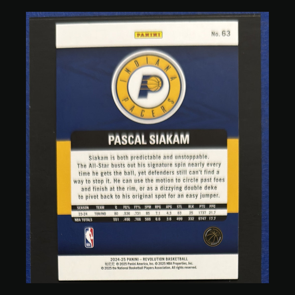 2024-25 Panini Revolution Pascal Siakam #63 — back view
