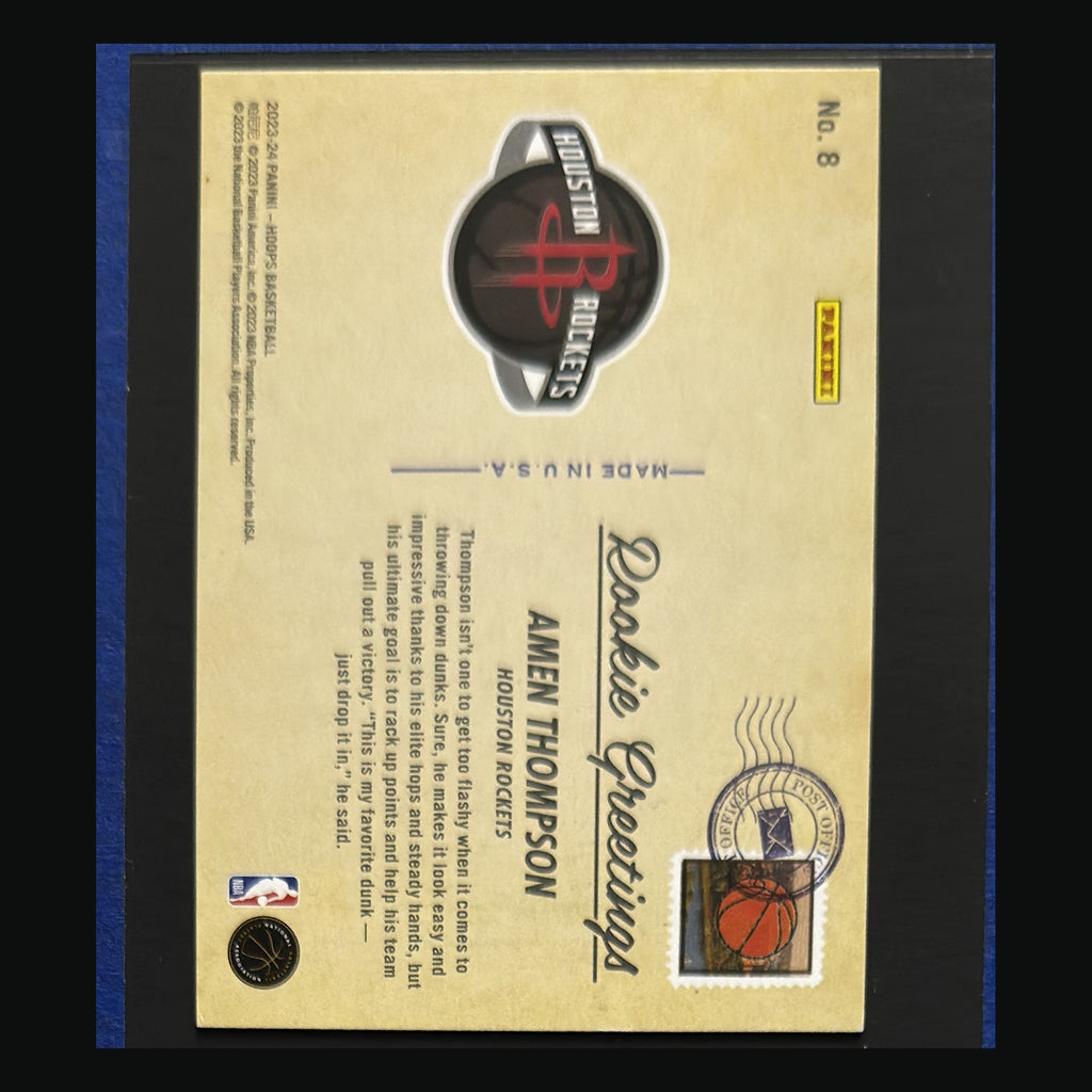 2023-24 Panini NBA Hoops Rookie Greetings Winter Amen Thompson #8 — back view