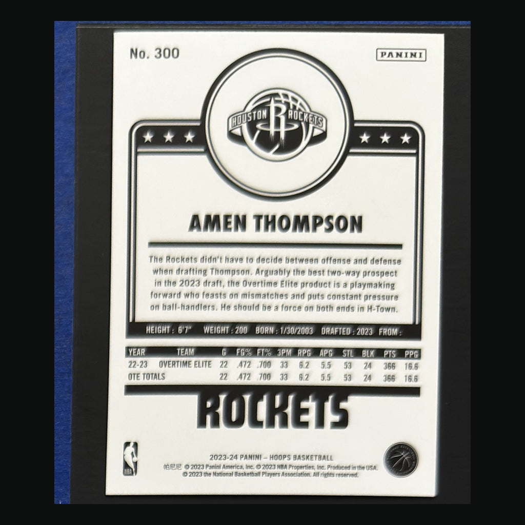 2023-24 Panini NBA Hoops Tribute Amen Thompson #300 — back view