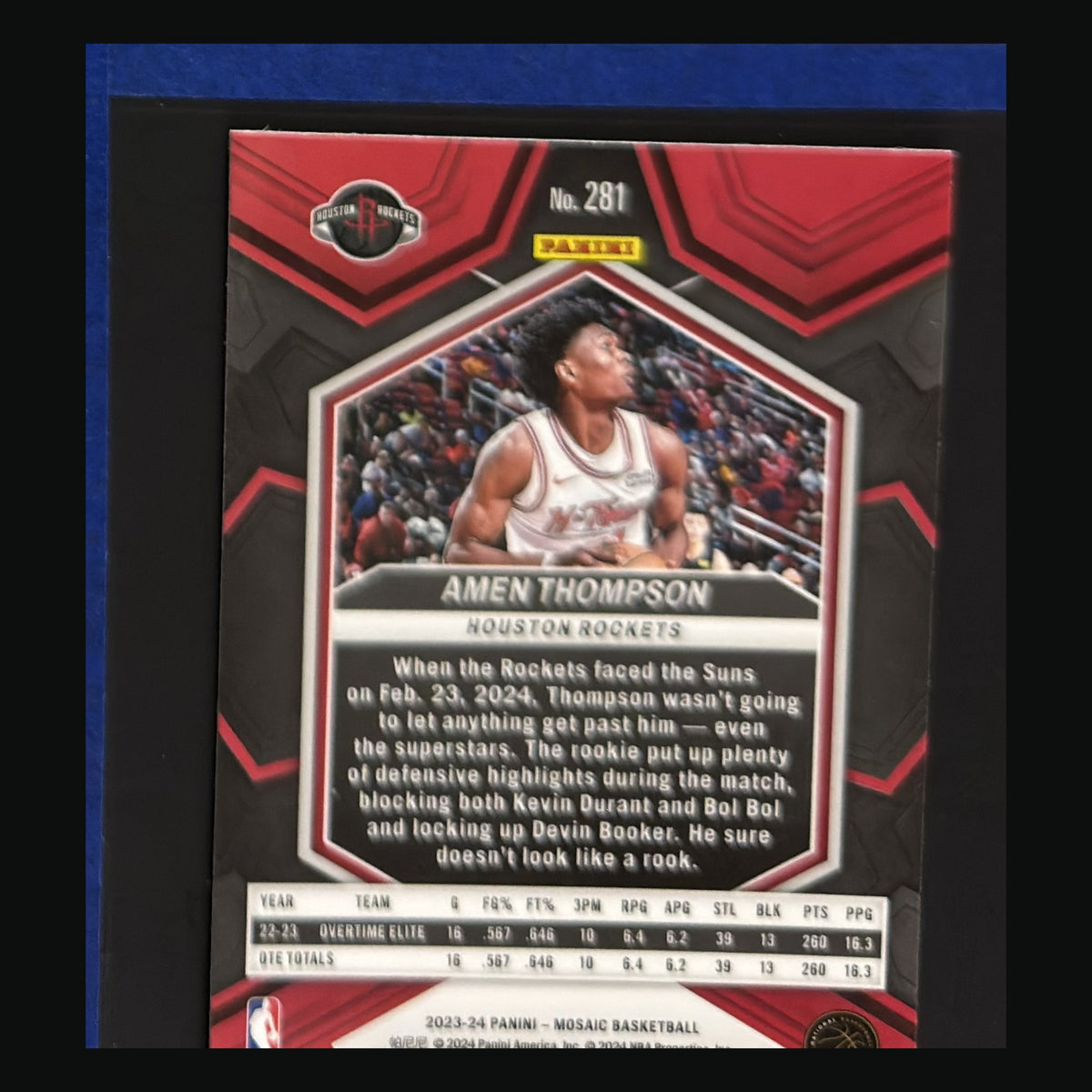 2023-24 Panini Mosaic City Edition Amen Thompson #281 — back view