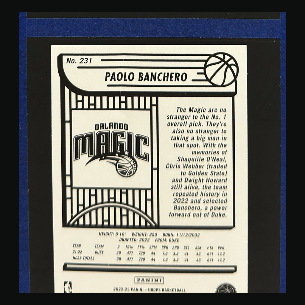 2022-23 Panini NBA Hoops Paolo Banchero #231 — back view