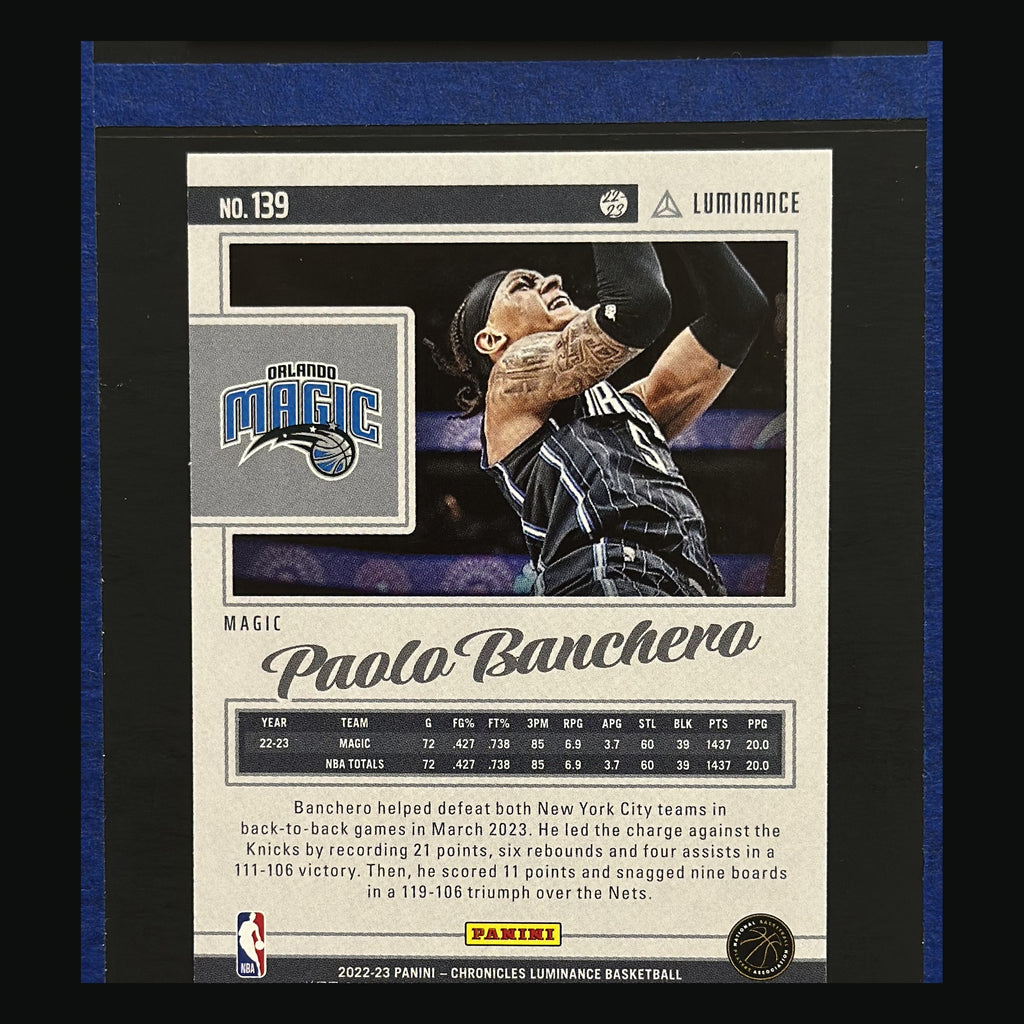 2022-23 Panini Chronicles Luminance Paolo Banchero #139 — back view