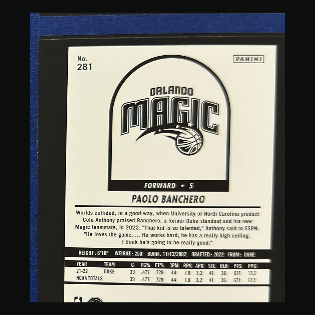 2022-23 Panini NBA Hoops Hoops Tribute Paolo Banchero #281 — back view