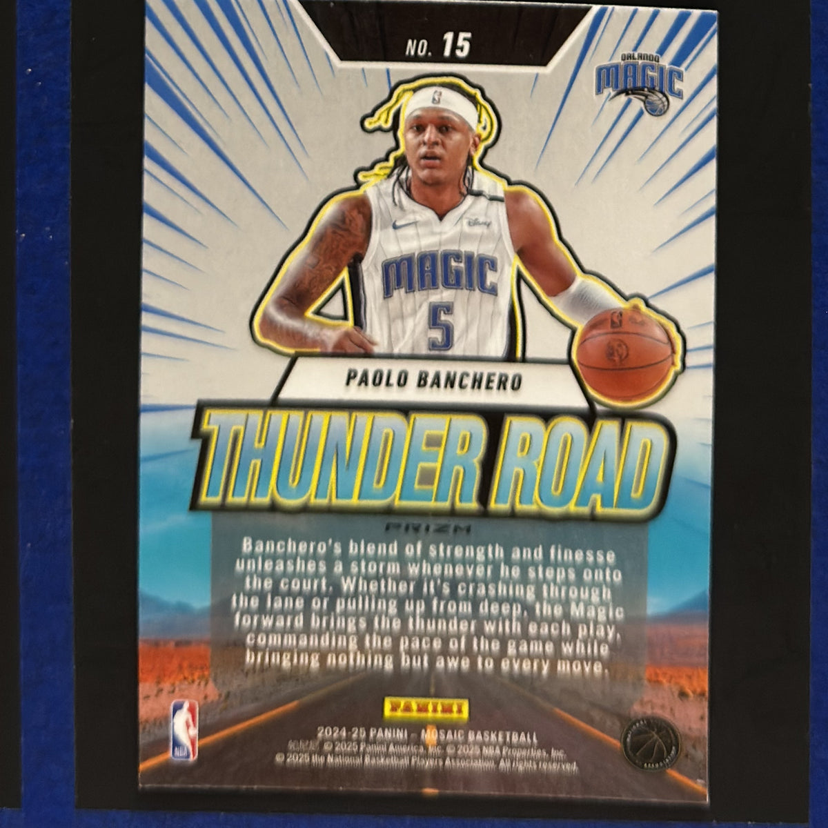 2024-25 Panini Mosaic Thunder Road Blue Paolo Banchero #15 — back view