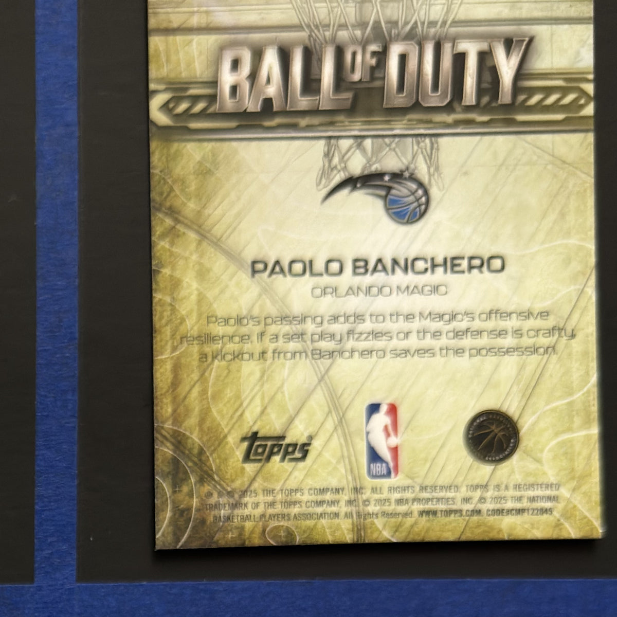 2025-26 Topps Chrome Ball of Duty Paolo Banchero #BD-14 — back view