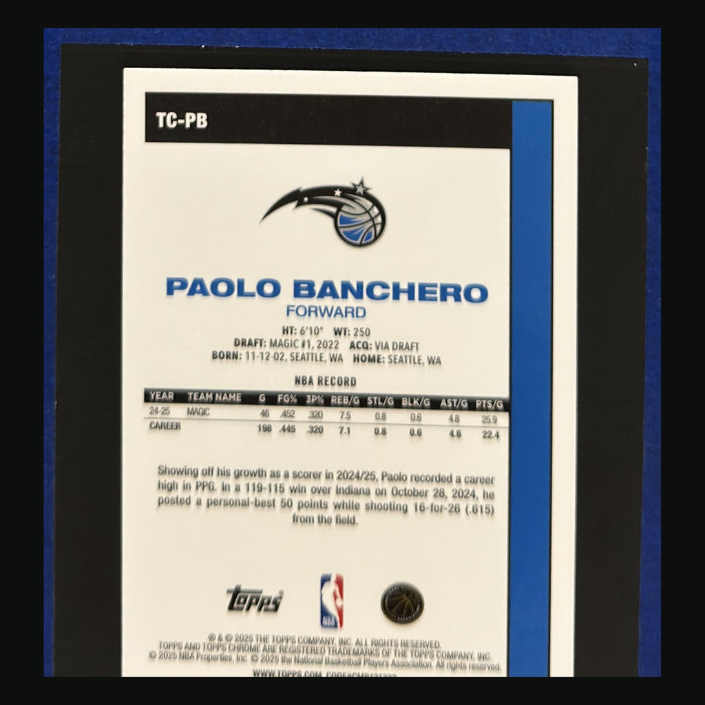 2025-26 Topps 1980-81 Chrome Mojo Refractor Paolo Banchero #TC-PB - back