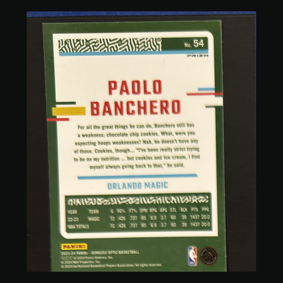 2023-24 Panini Donruss Optic Silver Prizm Paolo Banchero #54 — back view