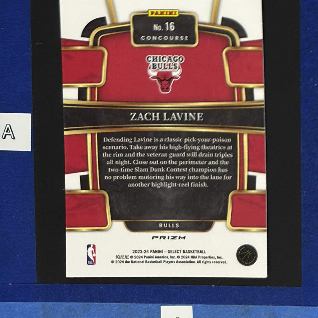 2023-24 Panini Select Concourse Red Cracked Ice Zach LaVine #16 — back view