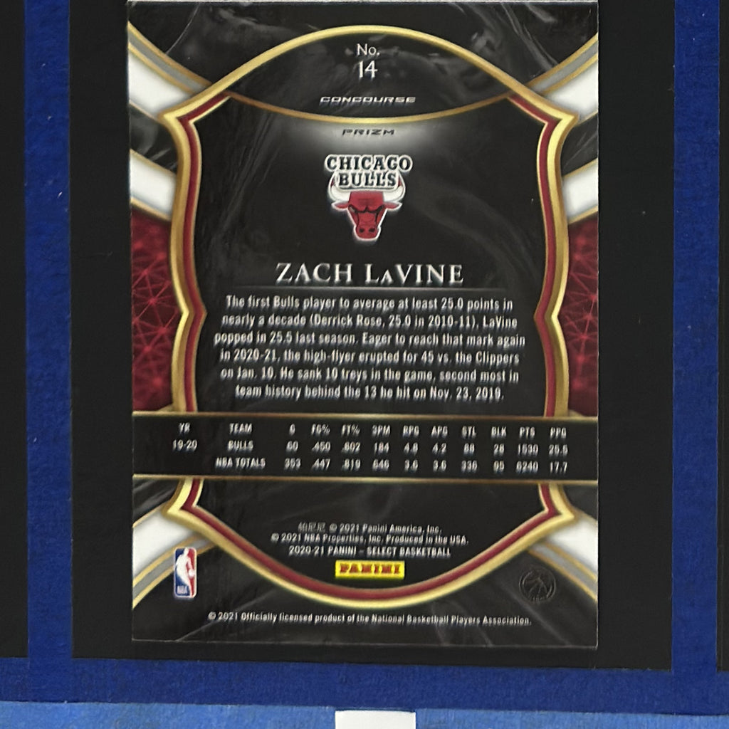 2020-21 Panini Select Concourse Blue White Purple Cracked Ice Zach LaVine #14 — back view