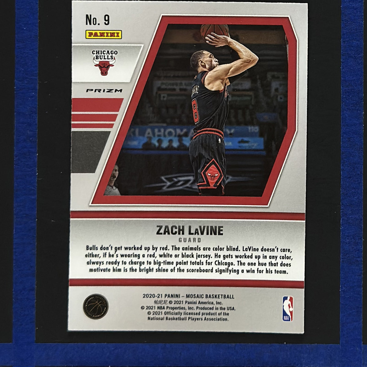 2020-21 Panini Mosaic Will to Win Green Mosaic Zach LaVine #9 — back view