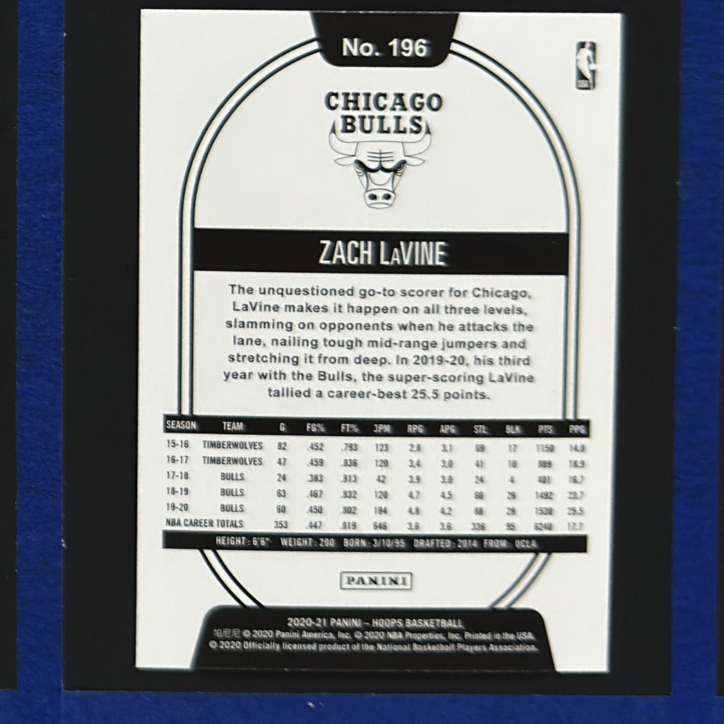 2020-21 Panini NBA Hoops Teal Explosion Zach LaVine #196 — back view