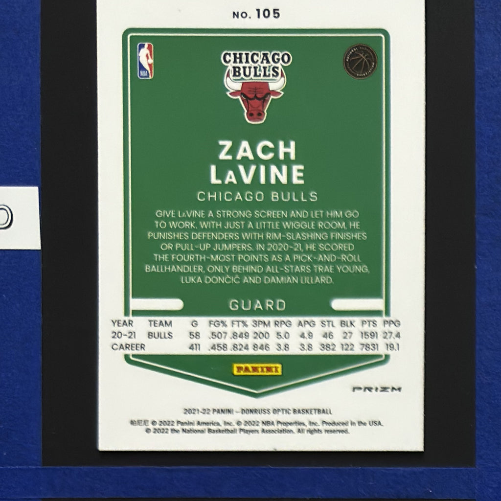 2021-22 Panini Donruss Optic Blue Velocity Zach LaVine #105 — back view