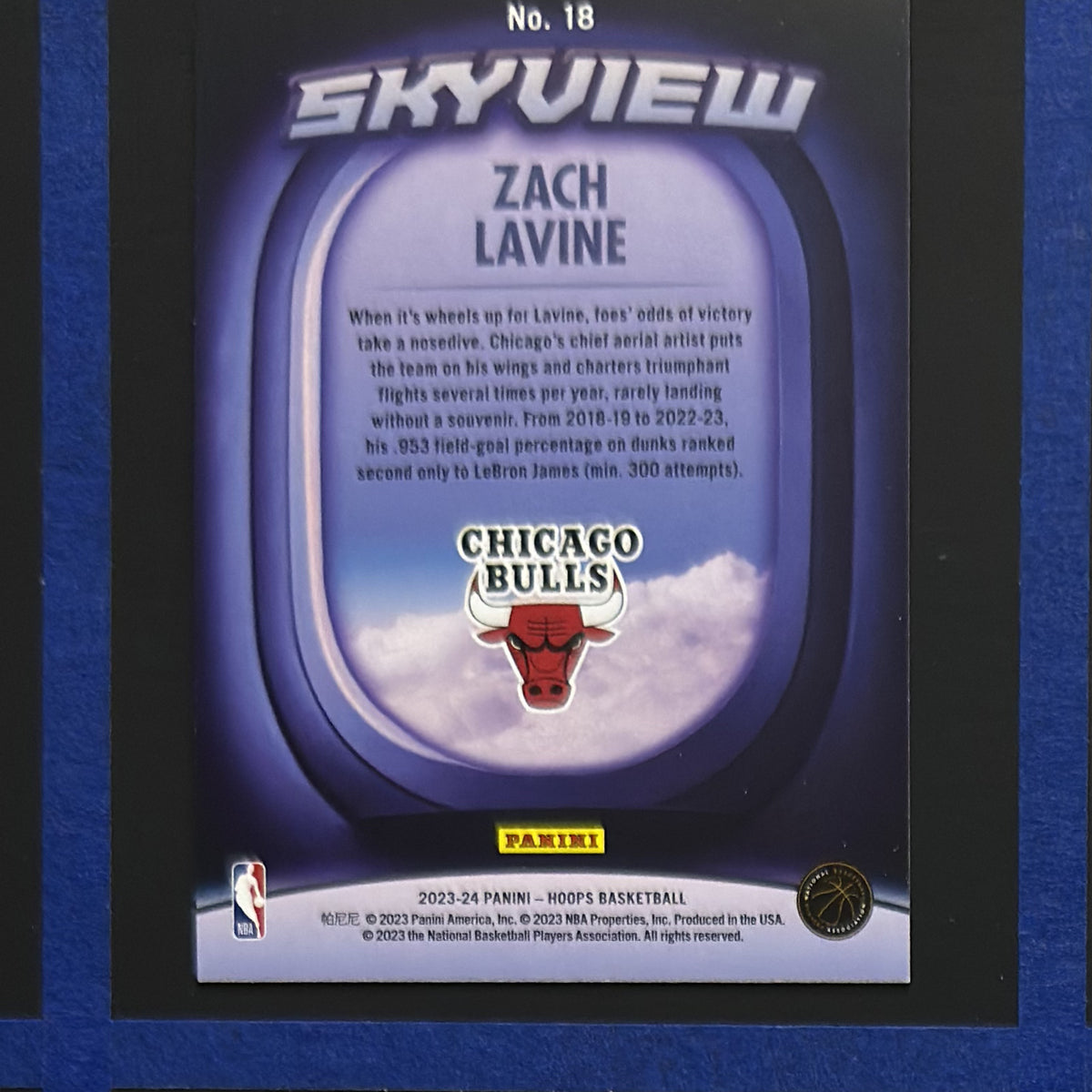 2023-24 Panini NBA Hoops Skyview Zach LaVine #18 — back view