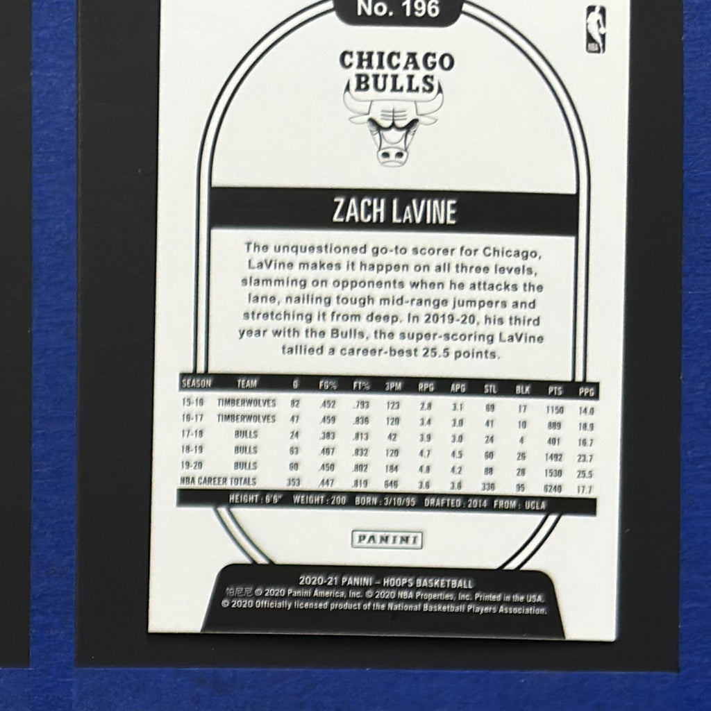 2020-21 Panini NBA Hoops Purple Explosion Zach LaVine #196 — back view