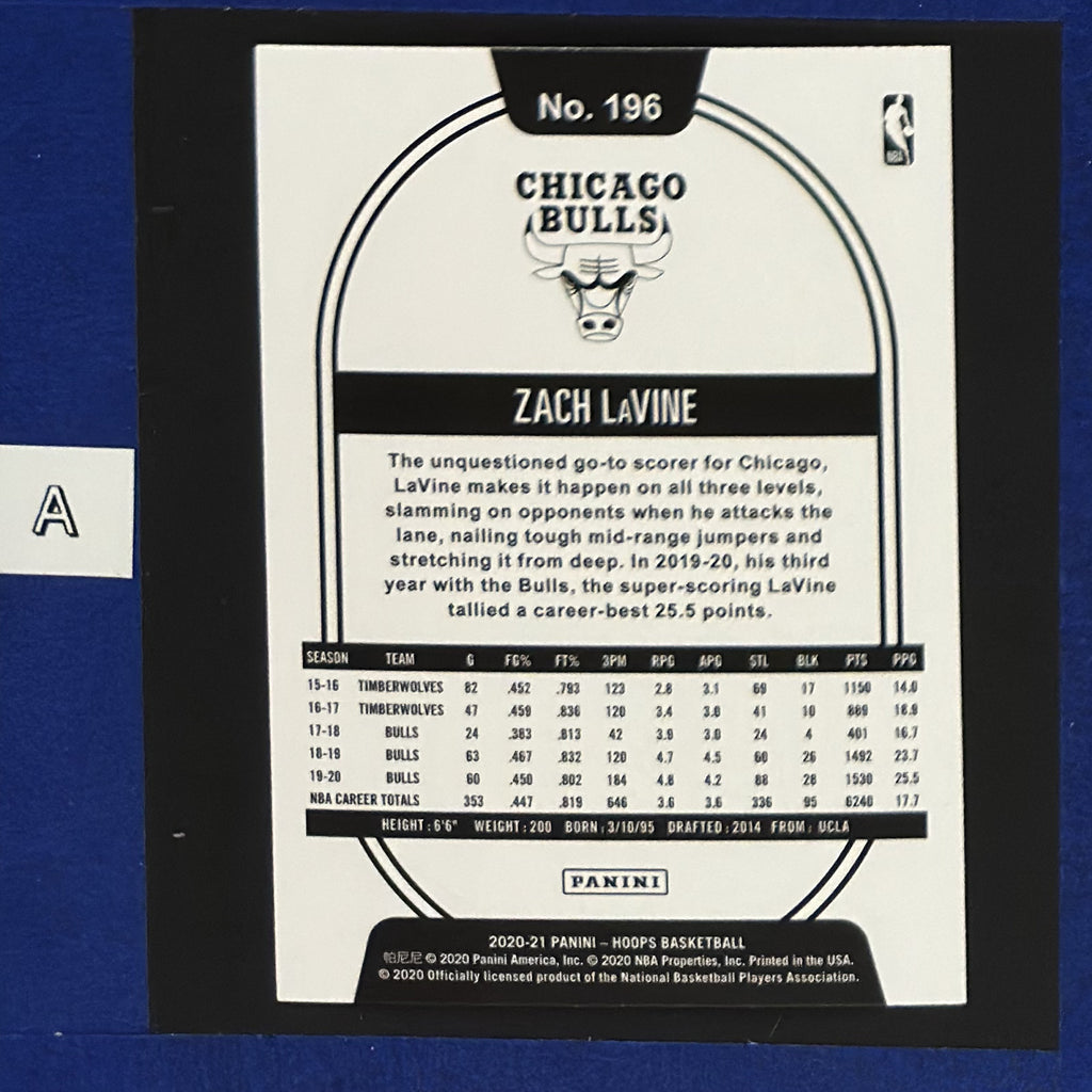 2020-21 Panini NBA Hoops Zach LaVine #196 — back view
