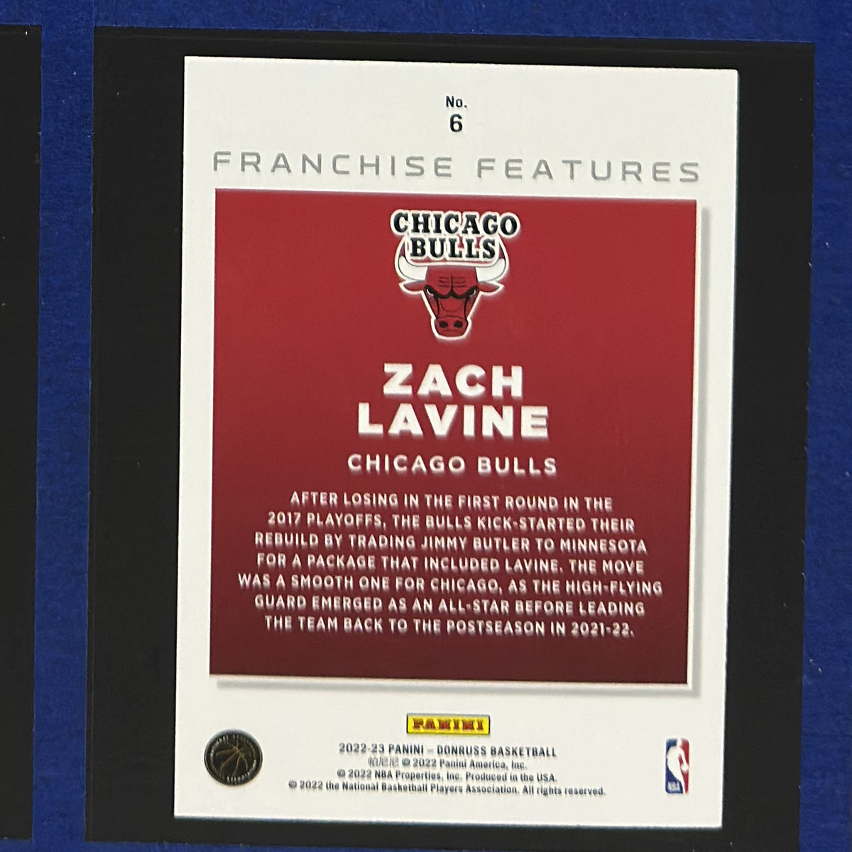 2022-23 Panini Donruss Franchise Features Zach LaVine #6 — back view