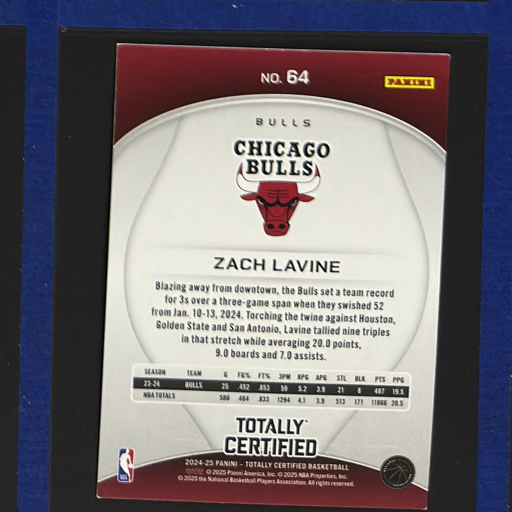 2024-25 Panini Totally Certified Maroon Mirror Zach LaVine #64 — back view