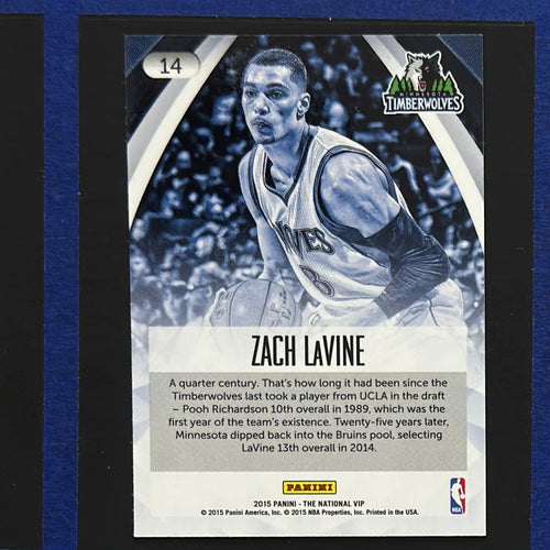 2015 Panini National Convention VIP Party Zach LaVine RC #14 — back view