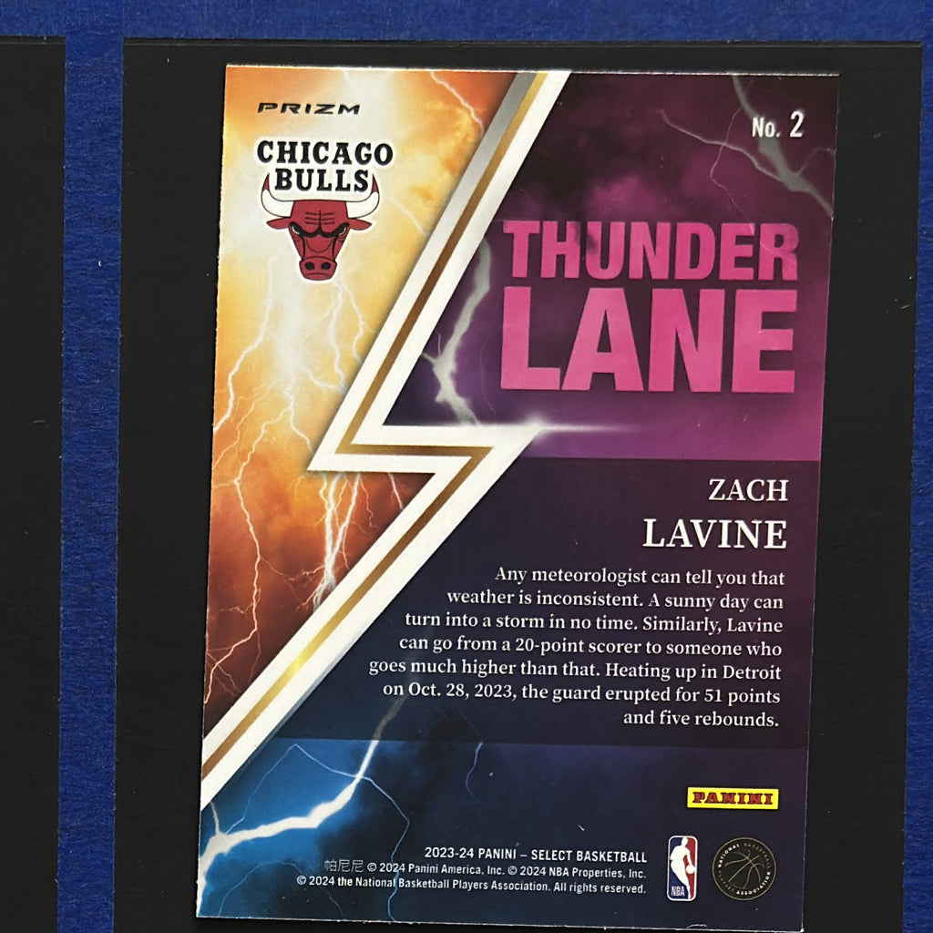 2023-24 Panini Select Thunder Lane Silver Zach LaVine #2 — back view