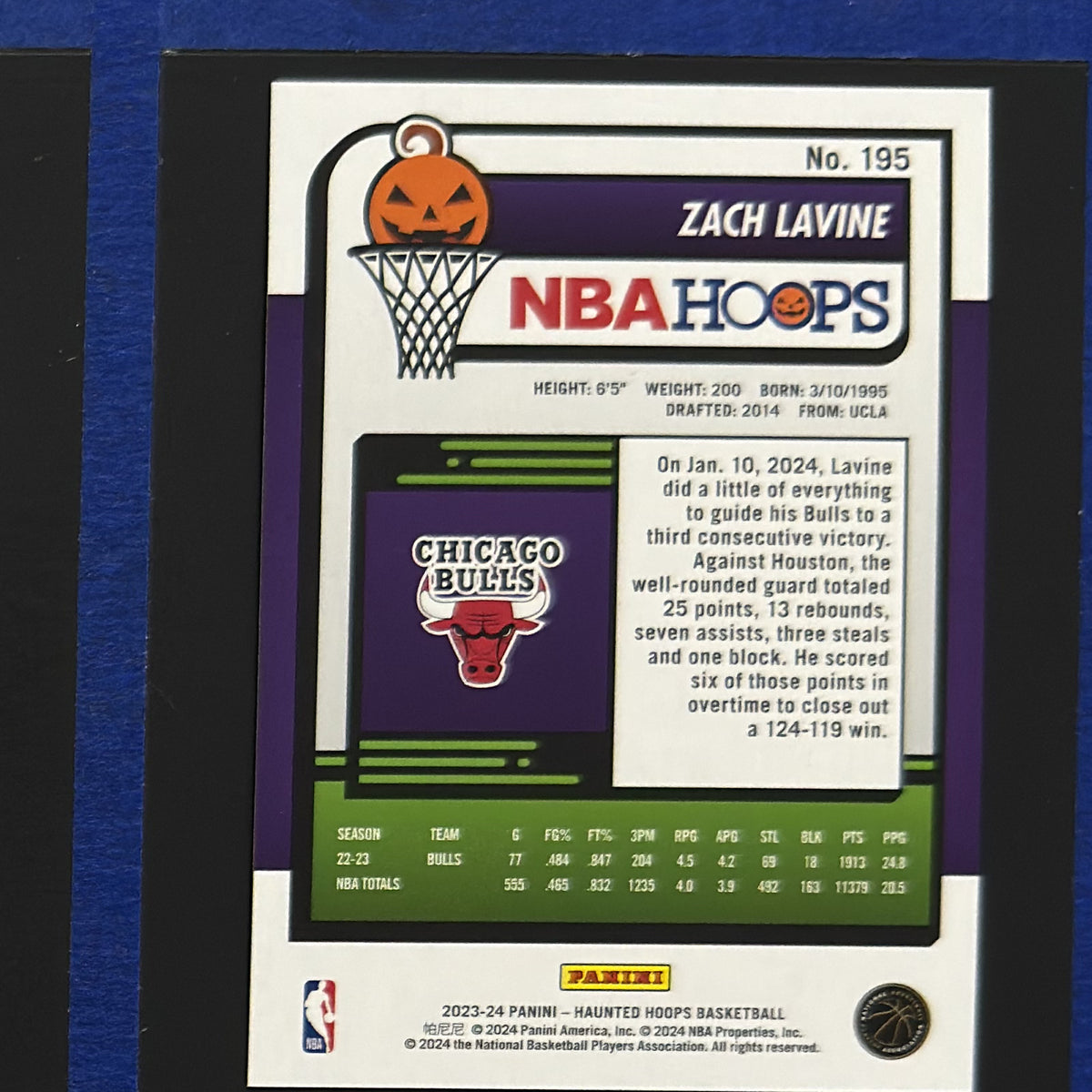 2023-24 Panini Haunted Hoops Holo Webs Zach LaVine #195 — back view