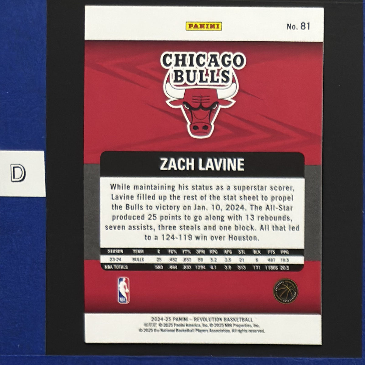 2024-25 Panini Revolution Zach LaVine #81 — back view