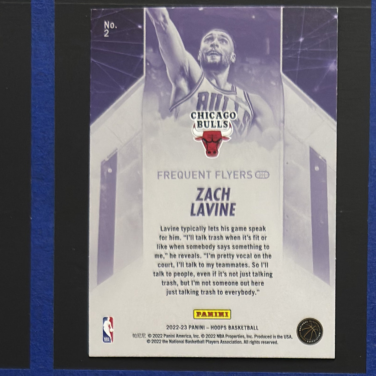 2022-23 Panini NBA Hoops Frequent Flyers Winter Zach LaVine #2 — back view
