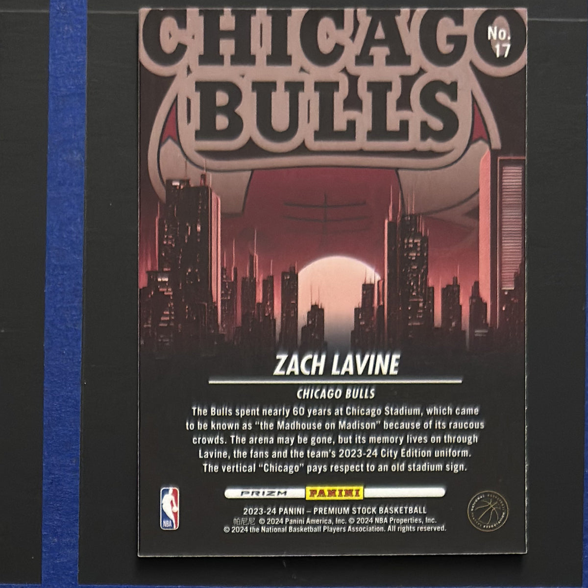2023-24 Panini NBA Hoops Premium Stock City Edition Silver Prizm Zach LaVine #17 — back view