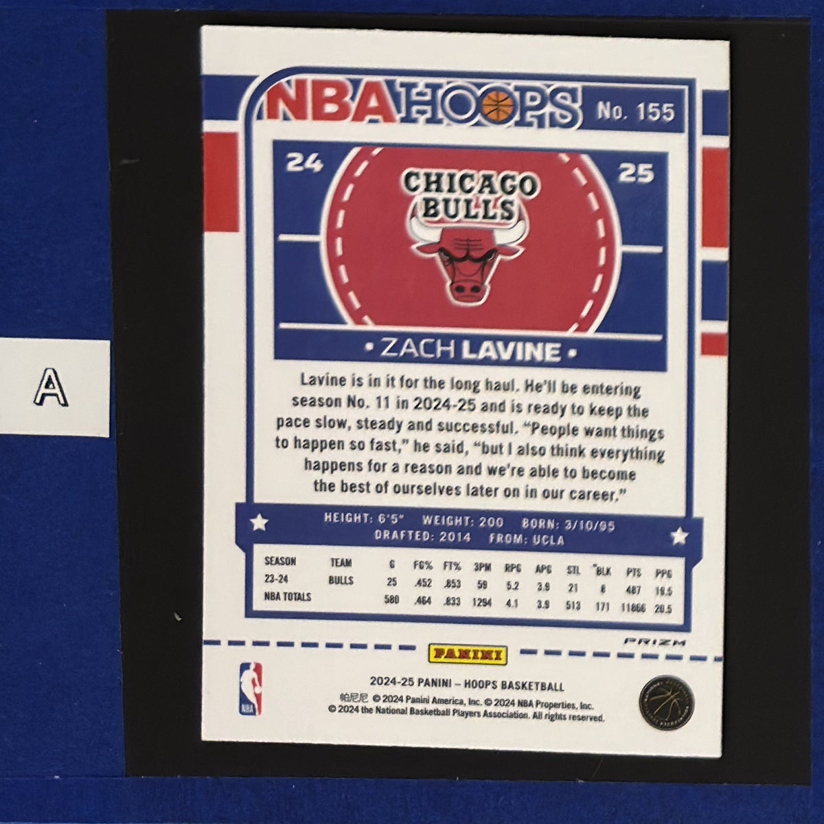 2024-25 Panini NBA Hoops Zach LaVine #155 — back view