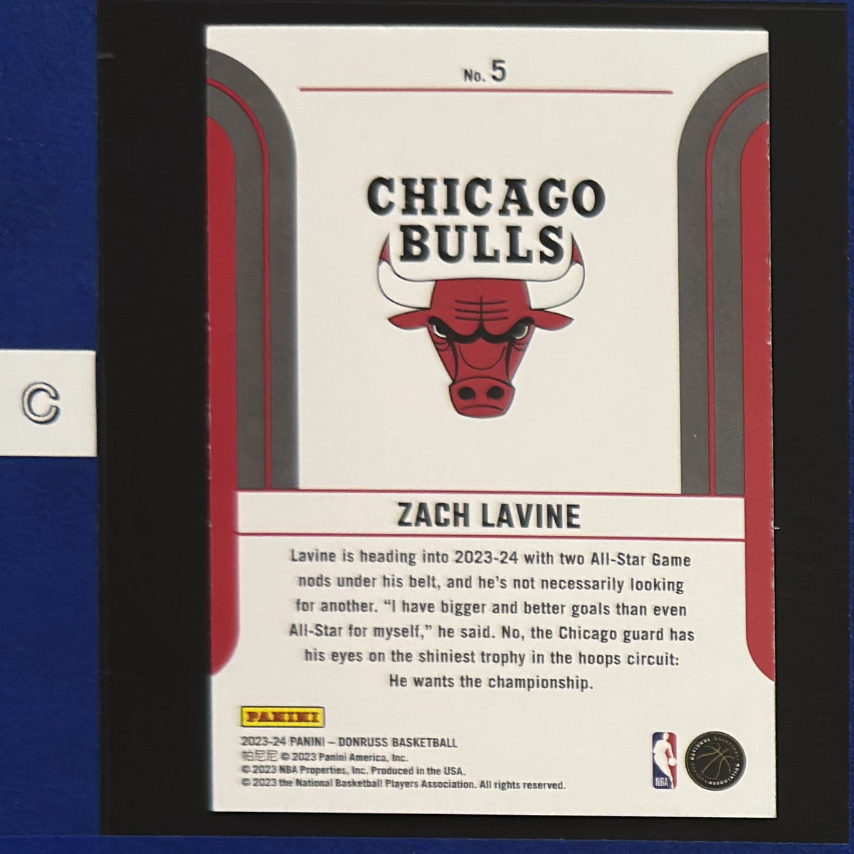 2023-24 Panini Donruss Franchise Features Zach LaVine #5 — back view