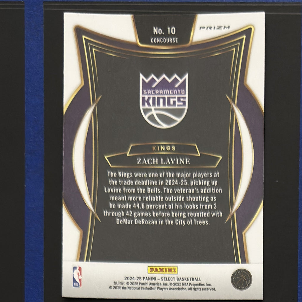 2024-25 Panini Select Concourse Green White Purple Prizm Zach LaVine #10 — back view