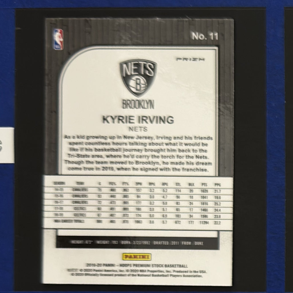 2019-20 Panini NBA Hoops Premium Stock Green Prizm Kyrie Irving #11 — back view