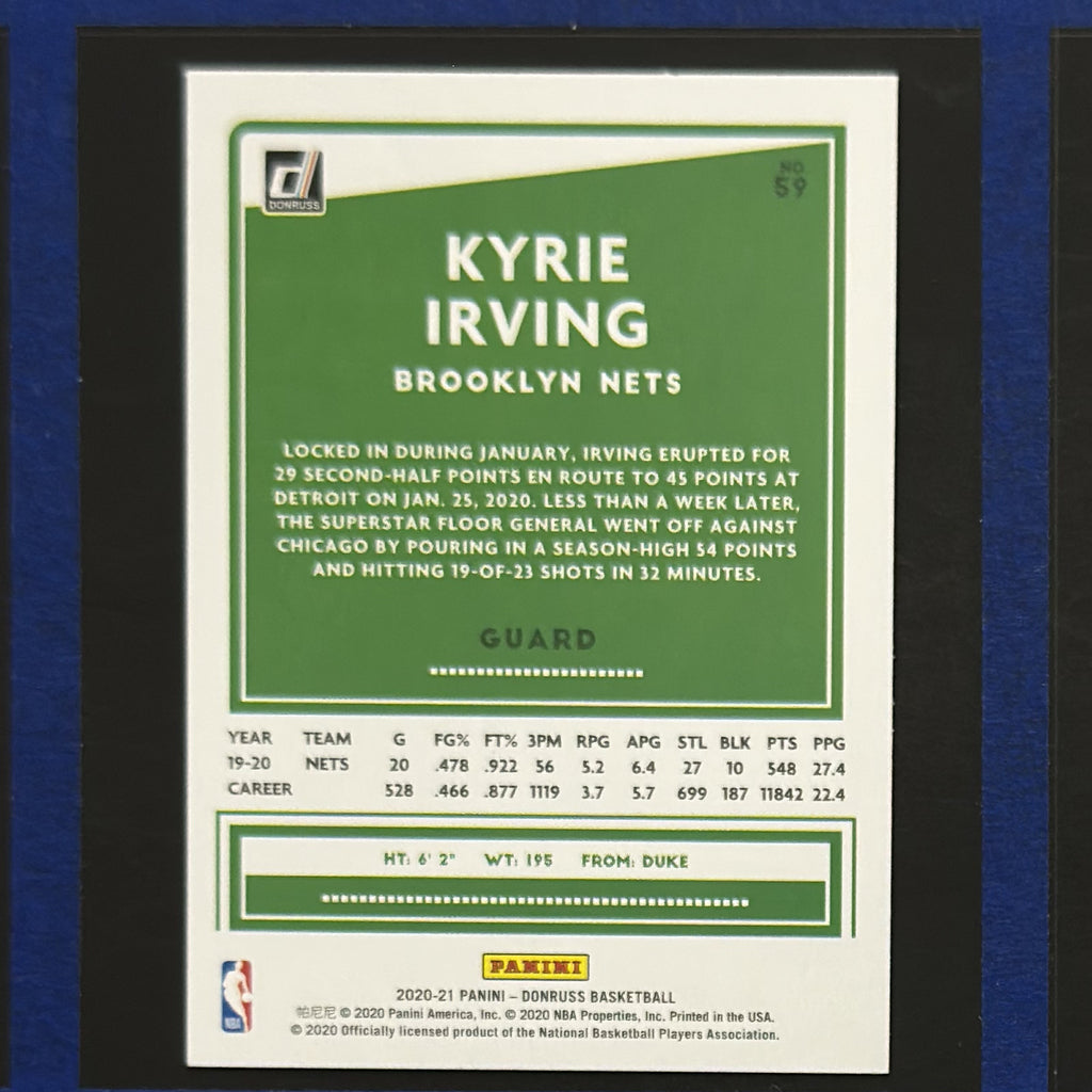 2020-21 Panini Donruss Green & Yellow Laser Kyrie Irving #59 — back view