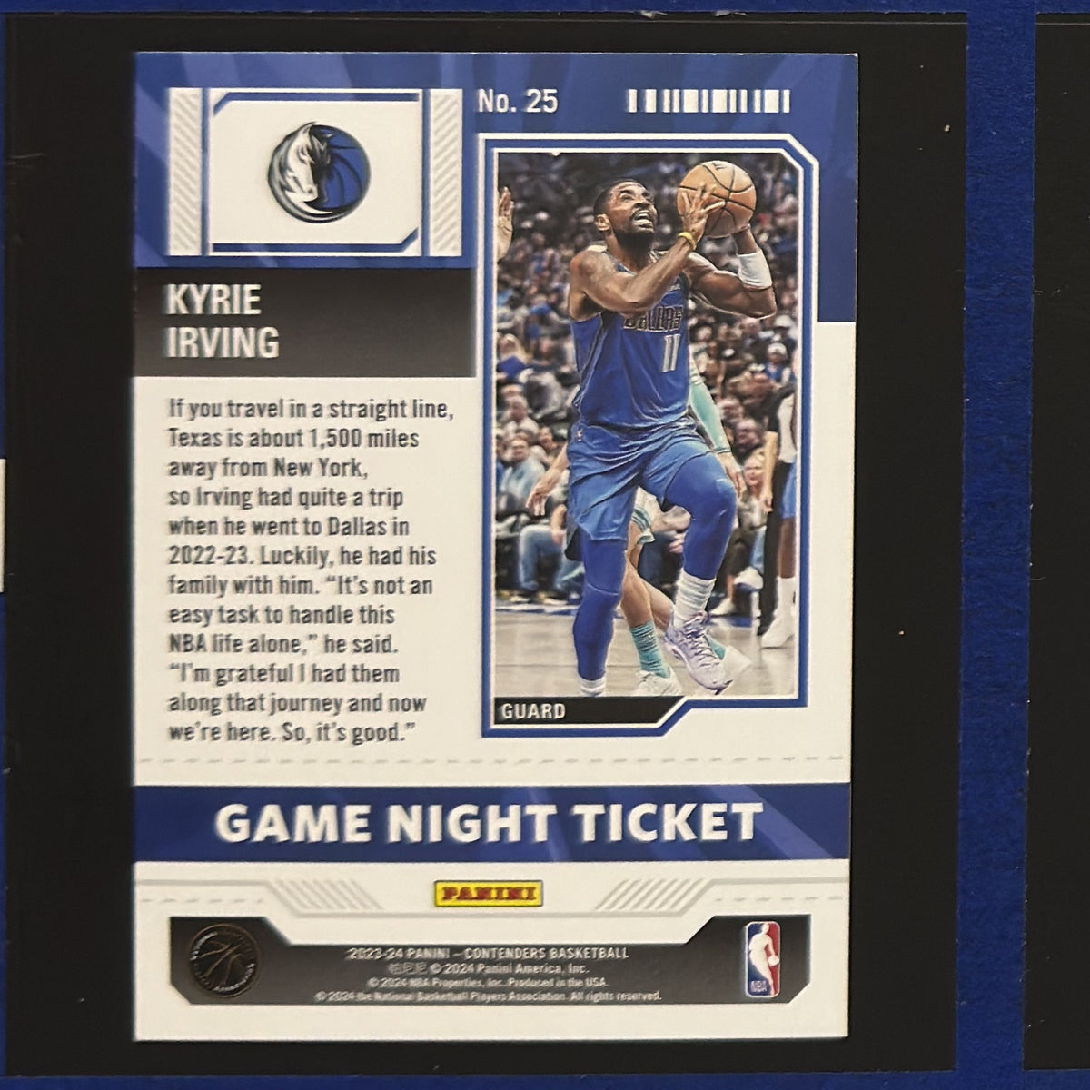 2023-24 Panini Contenders Game Night Ticket Kyrie Irving #25 — back view