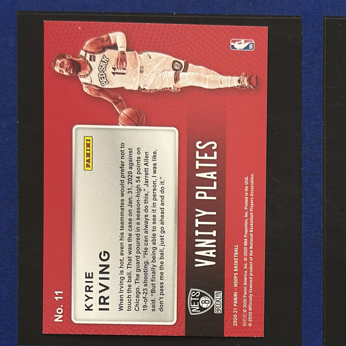 2020-21 Panini NBA Hoops Vanity Plates Kyrie Irving #11 — back view