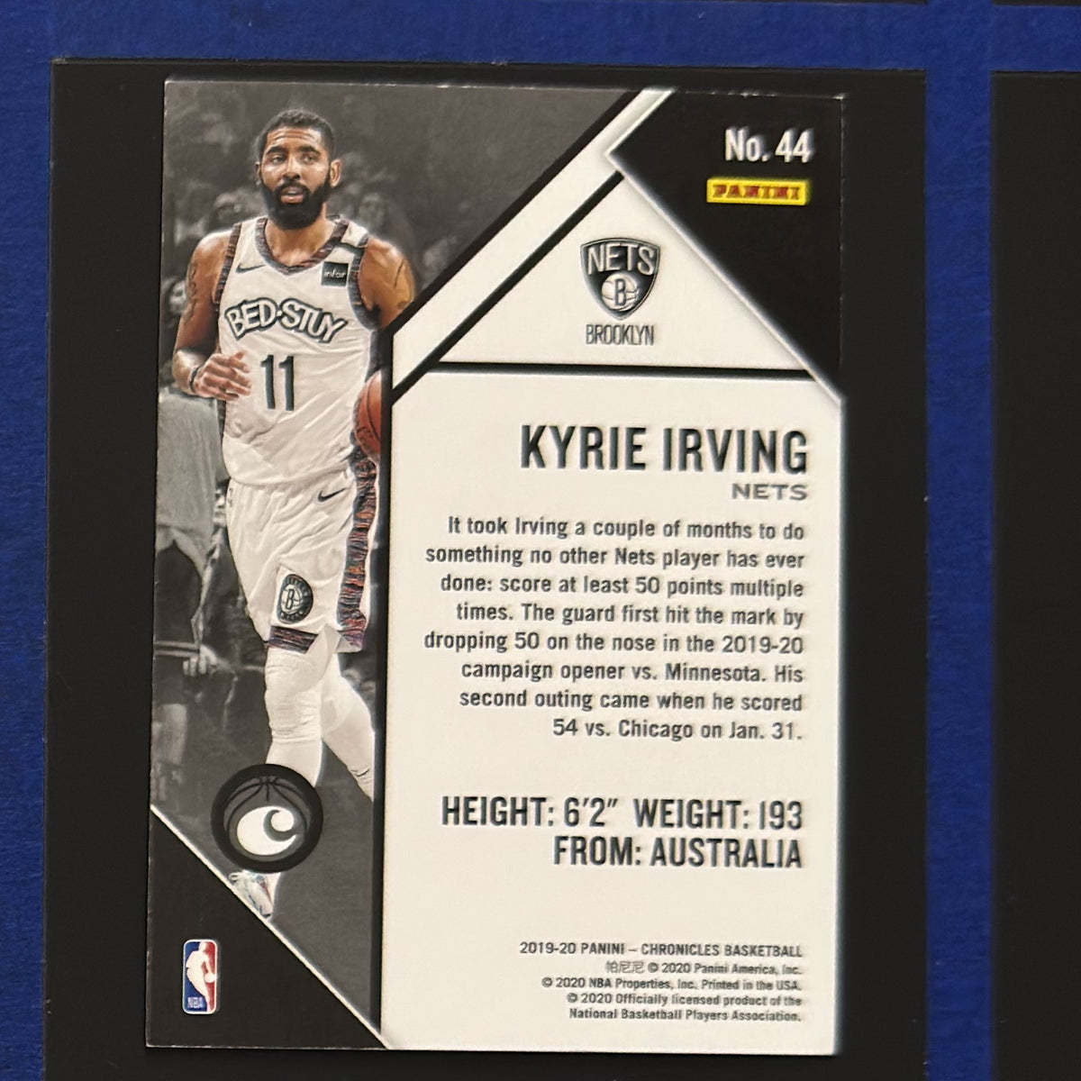 2019-20 Panini Chronicles Kyrie Irving #44 — back view