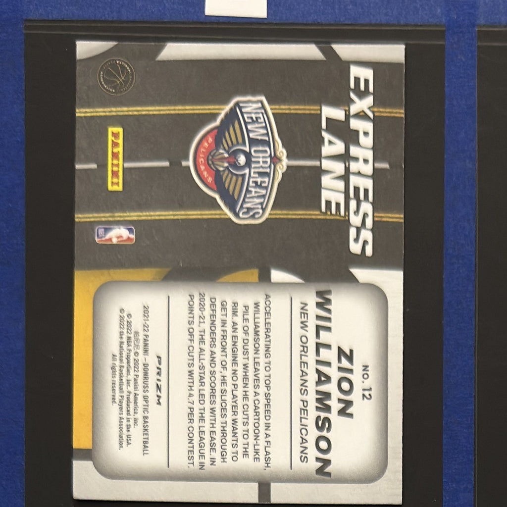 2021-22 Panini Donruss Optic Express Lane Holo Zion Williamson #12 — back view