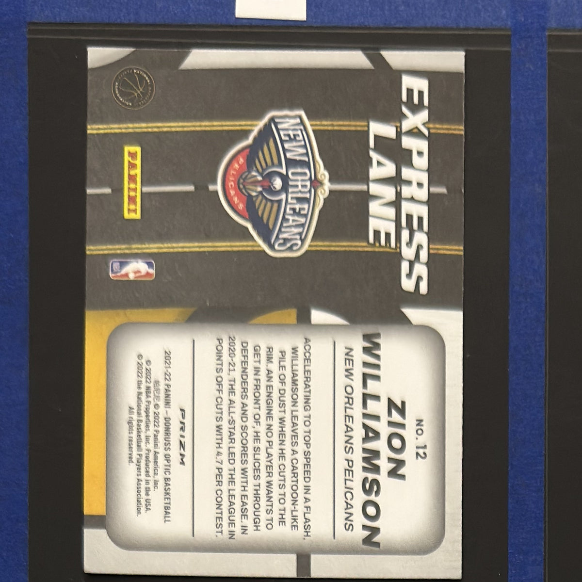 2021-22 Panini Donruss Optic Express Lane Holo Zion Williamson #12 — back view