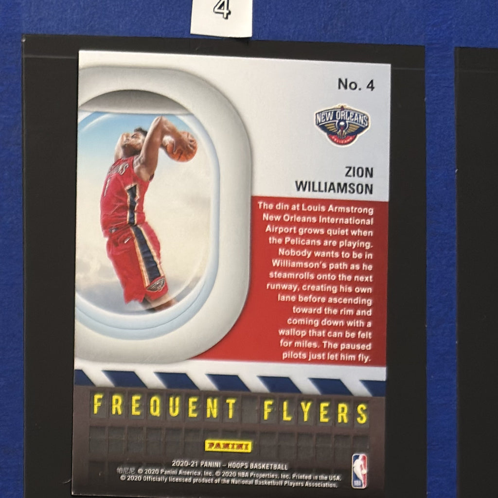 2020-21 Panini NBA Hoops Frequent Flyers Zion Williamson #4 — back view